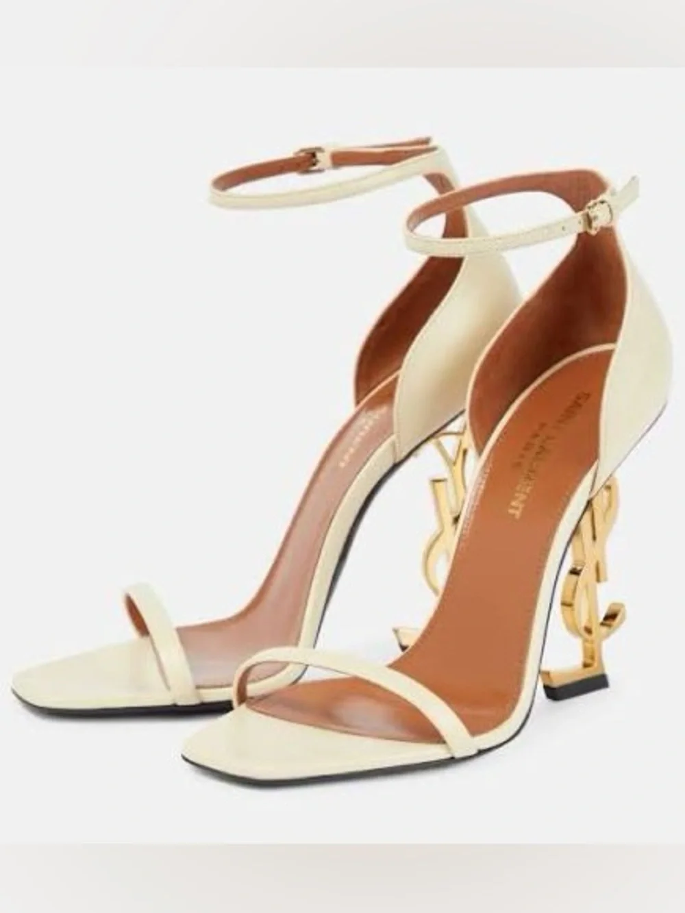 Saint Laurent Cream Opyum 110 YSL Logo Heel Sandal 38.5 8 - Picture 3 of 12